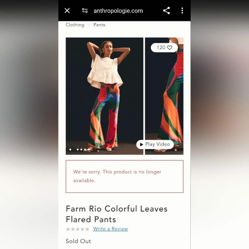 NEW $175 FARM RIO ANTHROPOLOGIE COLORFUL LEAVES FLARED PANTS SOLD OUT ONLINE